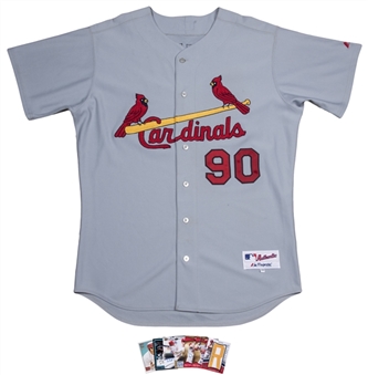 2008 David Freese Game Used and Signed St. Louis Cardinals Road Jersey and Rookie Card Collection of (7) (Beckett) 